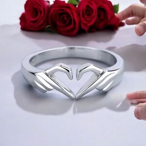 Stainless Steel Double Hand Heart Adjustable Ring